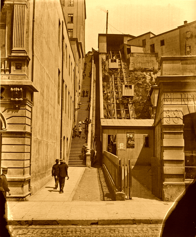 vista del ascensor del Cerro Cordillera hacia el año 1900